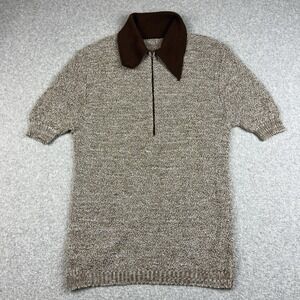 Vintage Talon Zip Sweater Men Small Short Sleeve Brown Knit 60s 70s Preppy Union